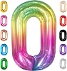 KatchOn, Giant Rainbow Number 0 Balloons - 40 Inch | Rainbow Birthday Decorations | 0 Digit Tie Dye Balloons Decoration | Happy Birthday Rainbow Zero Balloon for Rainbow Birthday Party Decorations