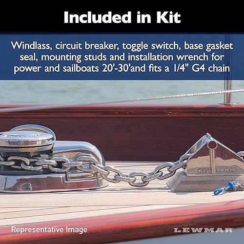 Miniatura 7 de Lewmar Molinete Pro Sport 550 de 12 V para cadena G4 de 14 de pulgada, caída libre manual, tracción máxima de 550 libras, gitana montada en el lado