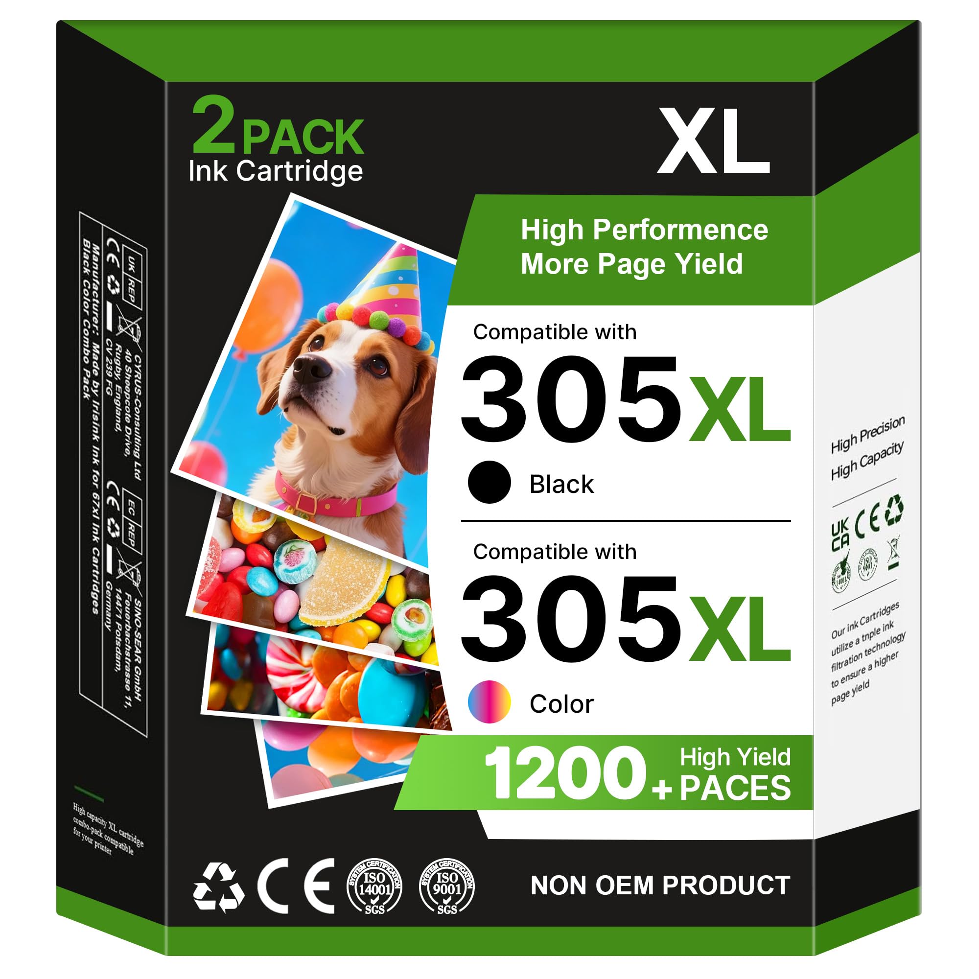 Salols 305XL Ink Cartridges Replacement for HP 305 Ink Cartridges Black and Colour for HP305 XL for HP DeskJet 2820E 2810E 2700 2710e 2720e 4120e 2721e Plus 4100 4120 Envy 6020e 6032e Pro 6430,2-Pack