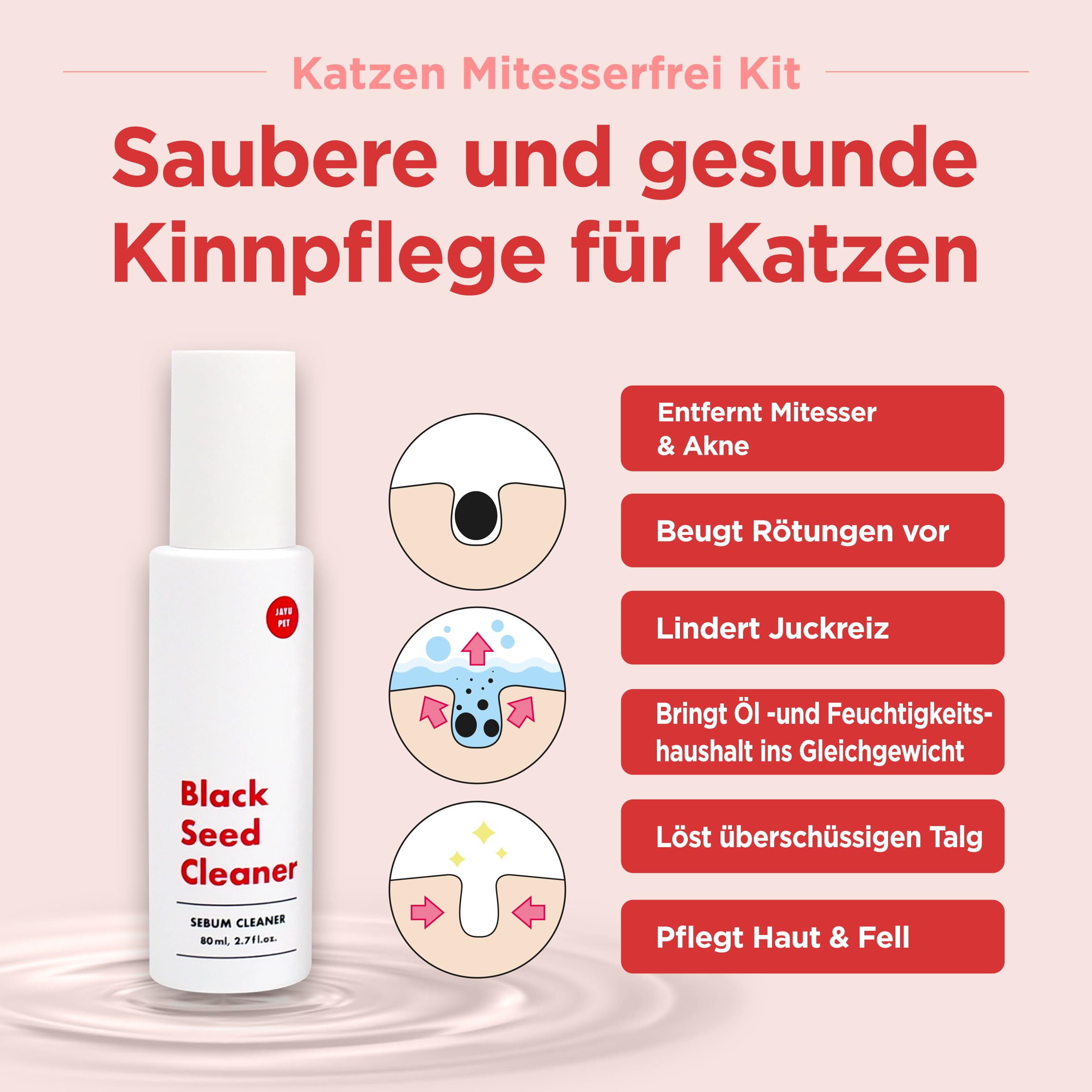 JAYU PET Katzen Mitesserfrei Kit – Mitesser-Entferner & Kinnakne Behandlung für Katzen, Schwarzkümmel Reiniger mit Silikon Peeling Bürste, hypoallergen, sanfte Katzenpflege für klare Haut