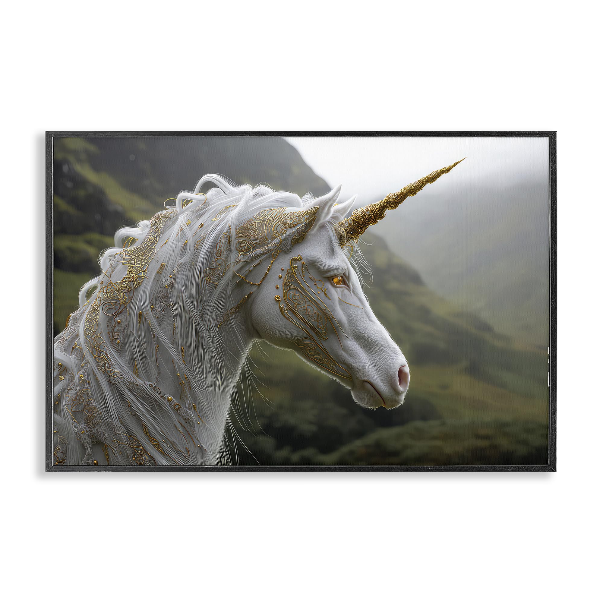 Stupell Industries Midnight Black (Textured) Ornate Celtic Unicorn Fantasy, 20 X 30 Inch Framed Giclée Print