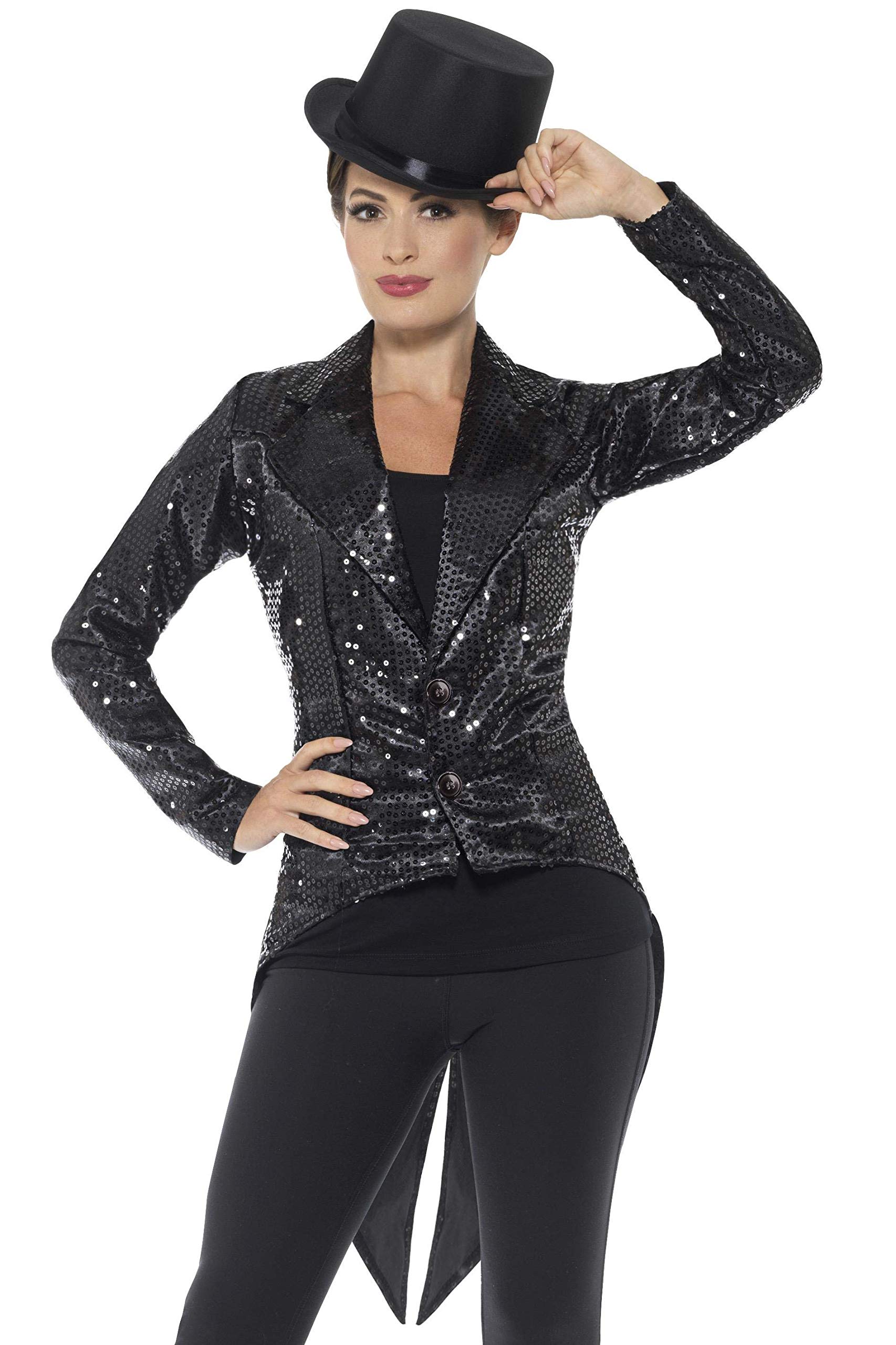 Smiffys Sequin Tailcoat Jacket, Ladies, Black , Party & Carnival Fancy Dress, Party Dress Up Costumes
