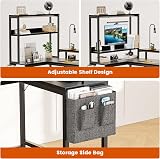 Mossora 195 x 110cm L Shaped Desk with File Drawers and Reversible Storage Shelves, Home Office Desks, Computer Desk with Power Outlet & LED Strip, Corner Gaming Desk for Bedroom, Carbon Fiber Black - 6