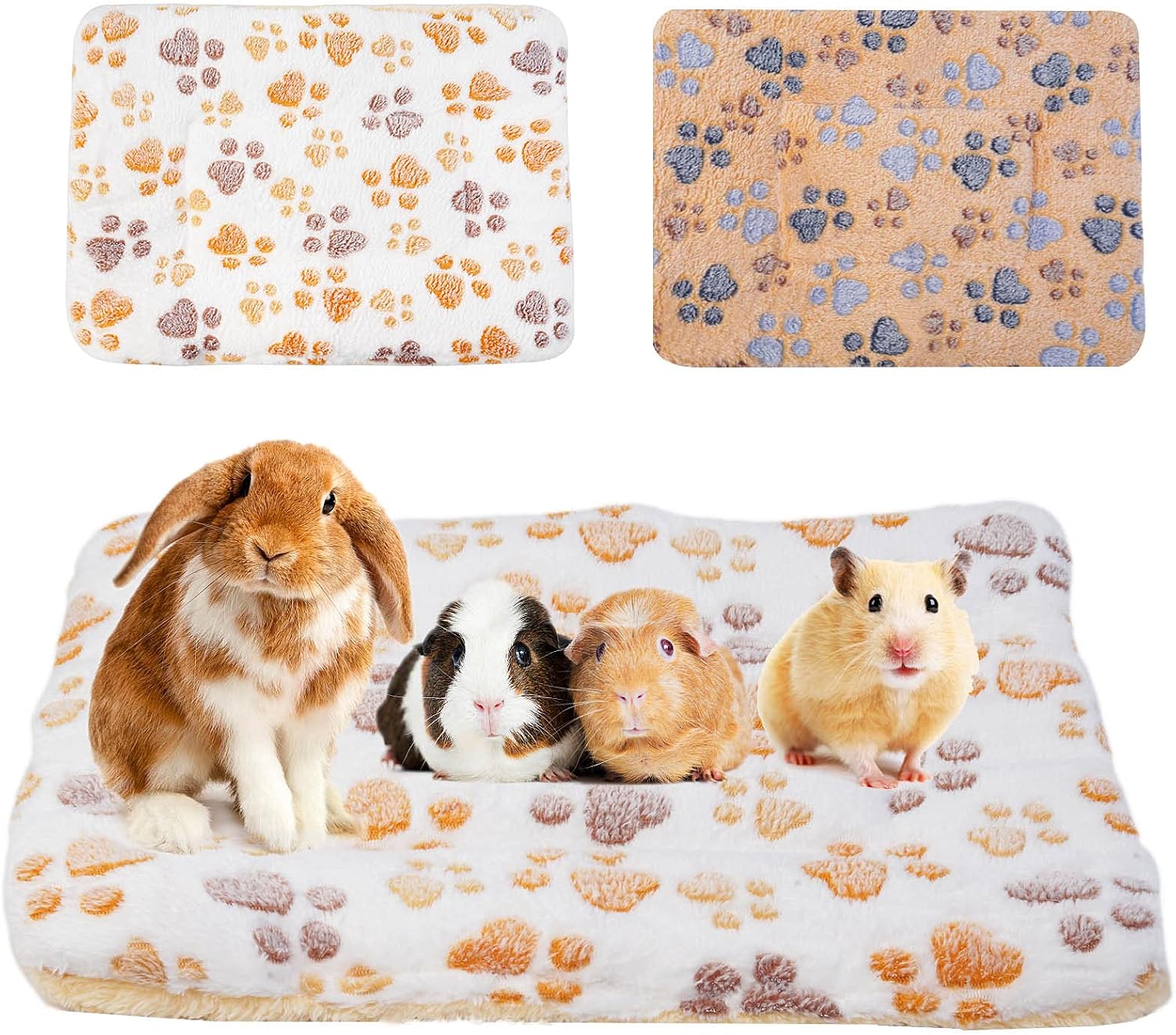 2Pcs Small Animal Plush Bed, Guinea Pig Hamster Rabbit Bed Mat for Bunny, Chinchilla, Squirrel, Hedgehog 12x14inch （Footprint