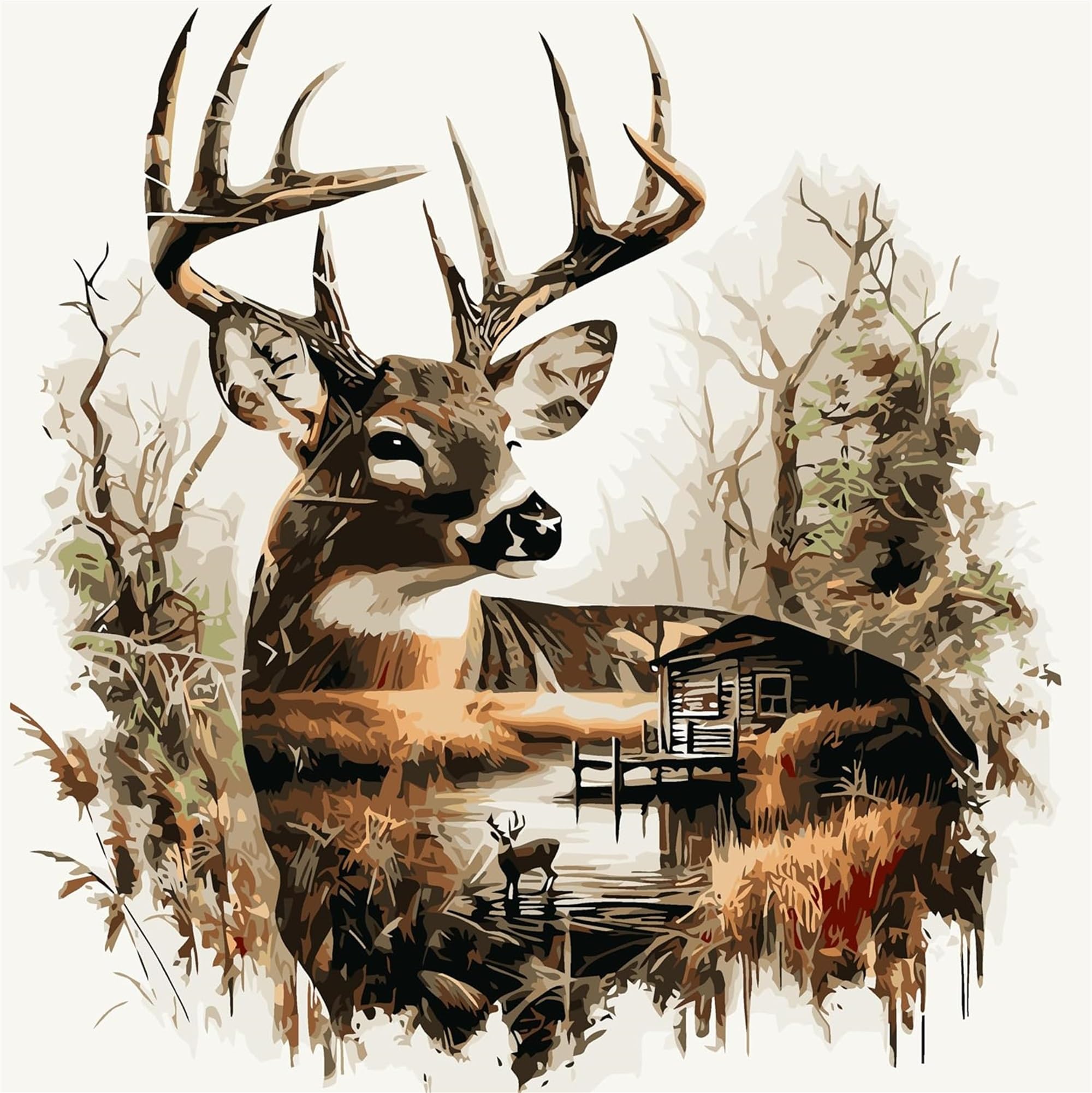 Jiqinsiye Deer Adult Paint By Number Kits,Painting Kits On Canvas,Large Color By Numbers Watercolor Gifts For Friends Home Wall Decor (Deer)