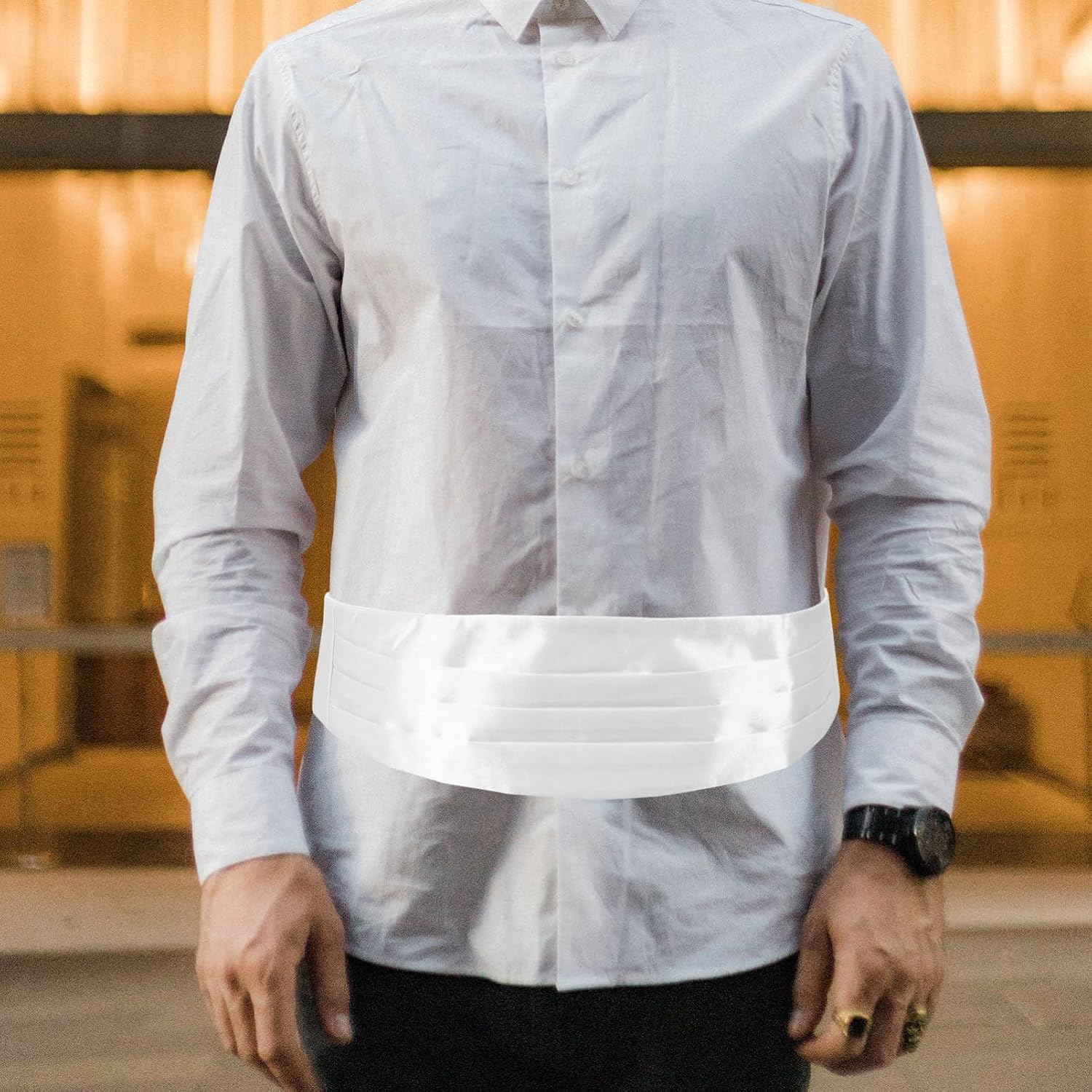 Tuxedo Cummerbund Waist Band for Men Comfortable Elastic Waist Support Formal Occasion Accessory White for Grooms and Suit Wearers