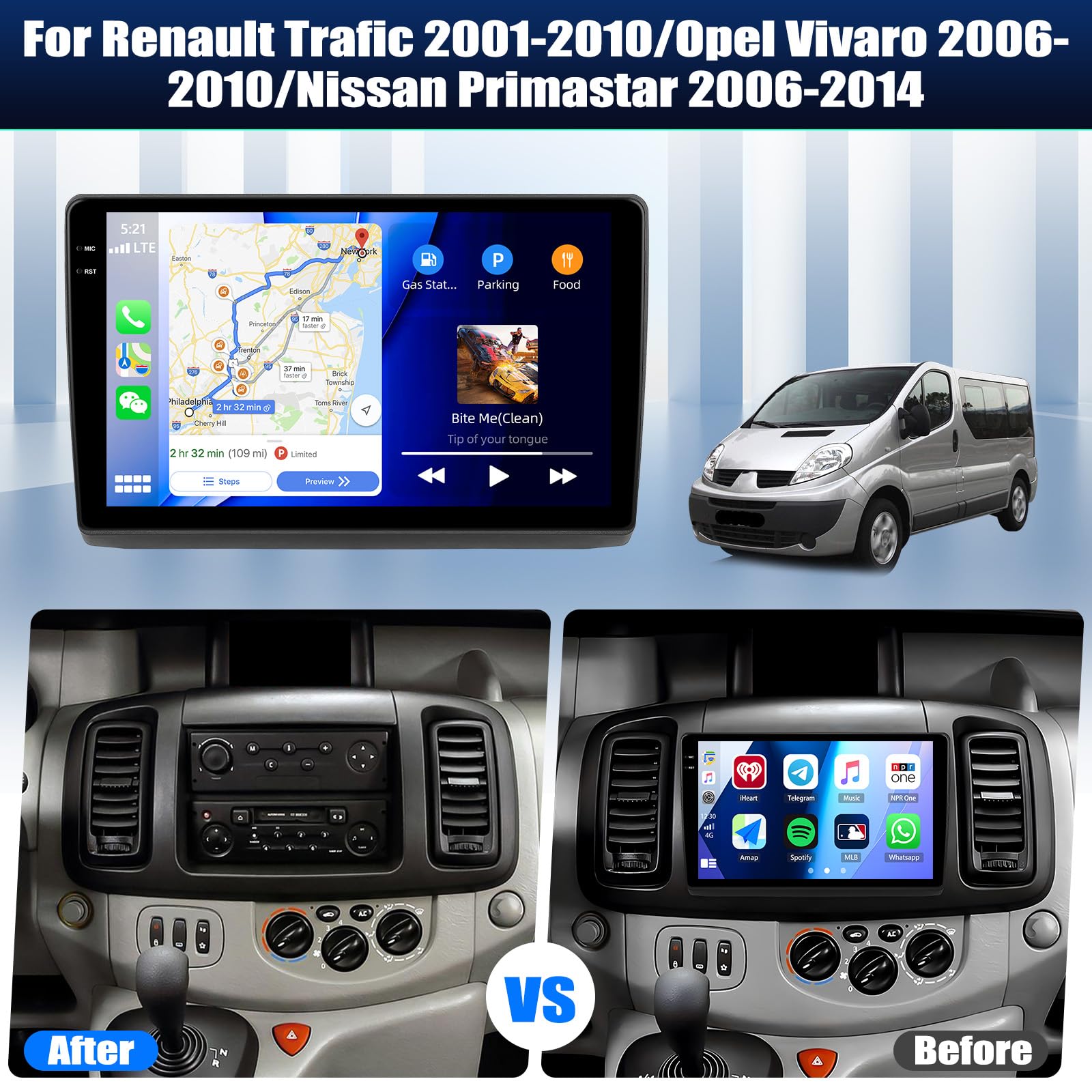 Android 15, 4G+64G GOHHDL Autoradio pour Renault Trafic 2001-2010/Opel Vivaro 2006-2010/Nissan Primastar 2006-2014, écran Tactile 10 Pouces avec Carplay Android Auto WiFi GPS FM/RDS BT SWC Caméra