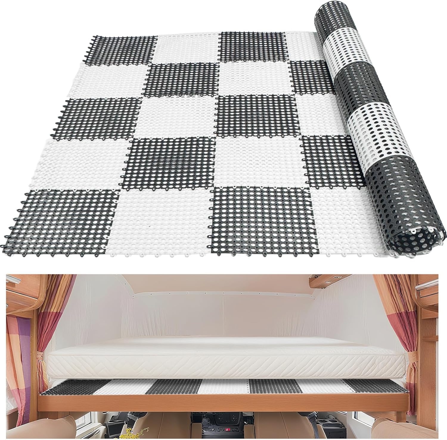 LILXIU Plastic Mattress Underlay 83 X 59 Inch Queen Size RV Under Mattress Pad Modular Interlocking Ventilation for RV Boat Camper