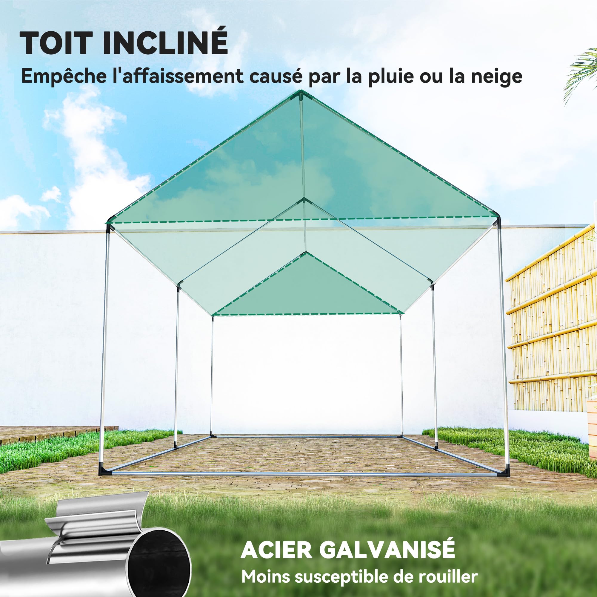 Outsunny Serre de Jardin Tunnel 2 x 3m, 6m² avec Porte Enroulable, 4 fenêtres, - Acier galvanisé PE Haute densité Blanc