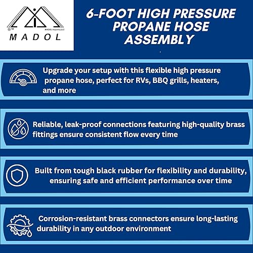 Miniatura 6 de Manguera de gas propano de 6 pies, ensamblaje de manguera de aire de baja presión con conector hembra de 38 pulgadas x 38 pulgadas macho NP, presión
