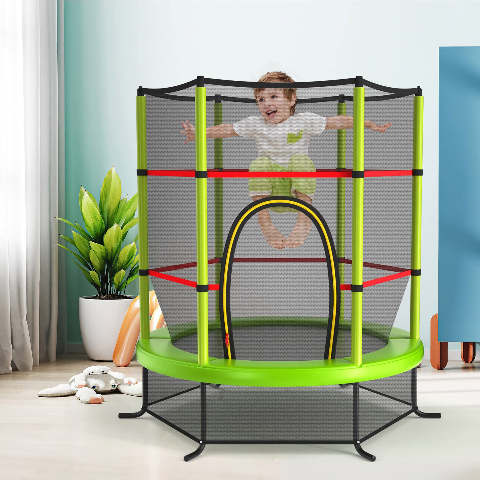 GOPLUS Trampoline Extérieur Enfant Ø165cm, Cadre en Acier, Trampoline pour Enfants avec Filet de Sécurité, Charge Maximum 45KG