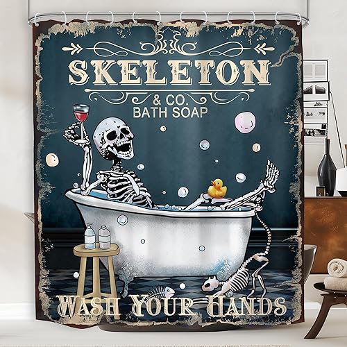 Miniatura 17 de Cortina de ducha de esqueleto de calavera de vaquero occidental, divertida, gótica de Texas, espeluznante, única hueso mexicano en la bañera,