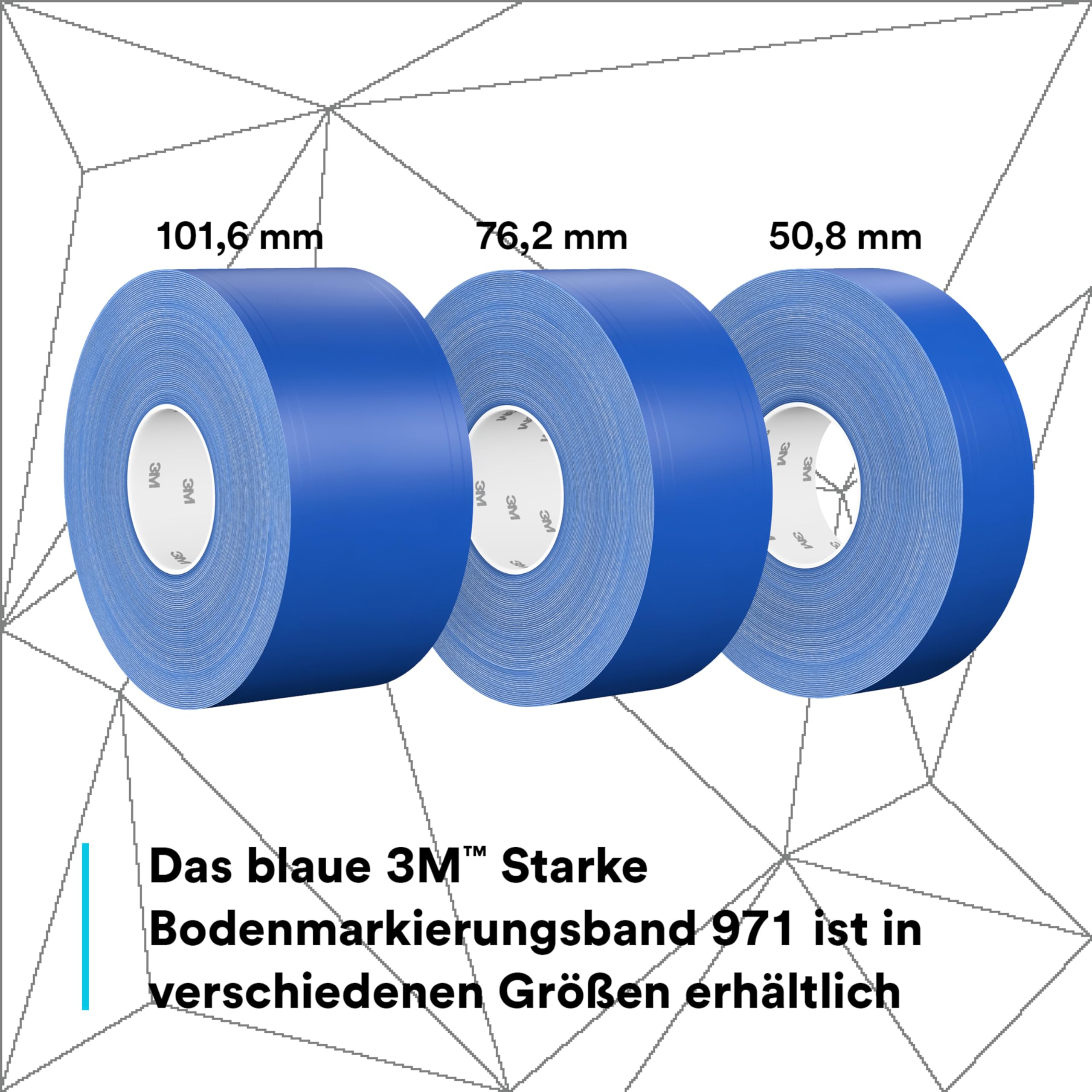 3M Langlebiges Bodenmarkierungsband 971, Blau, 50.8 mm x 32.9 m, 0.43 mm, Einzeln verpackt zur bequemen Entnahme
