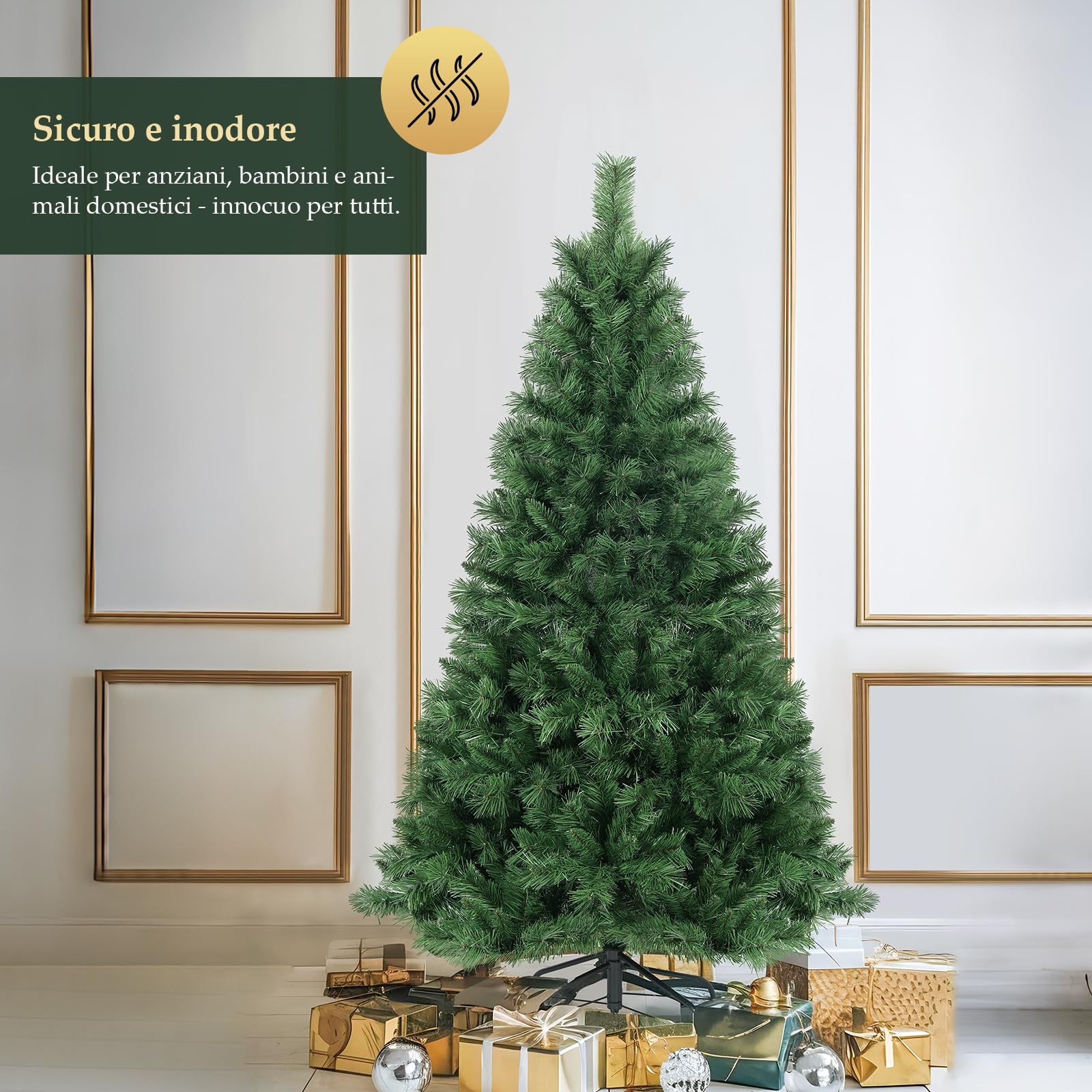 SALCAR Albero di Natale Artificiale 120 cm, Abete di Natale con Guanti e Supporto in Metallo, 279 Punte per Rami, Montaggio Rapido, Ignifugo