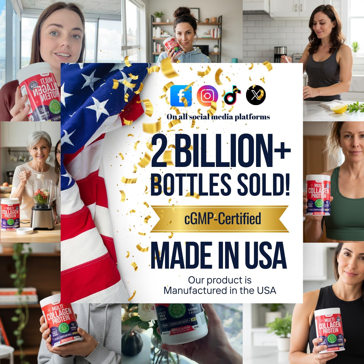 Multi Collagen Peptides w/Prebiotic + Probiotics + Type I, II, III, V, X + Hydrolyzed Collagen Powder w/Vitamin C+D3+B7+K2+E Hyaluronic Acid, Supports Skin Hair Nail Joint, Grass-Fed, Non-GMO - Image 8