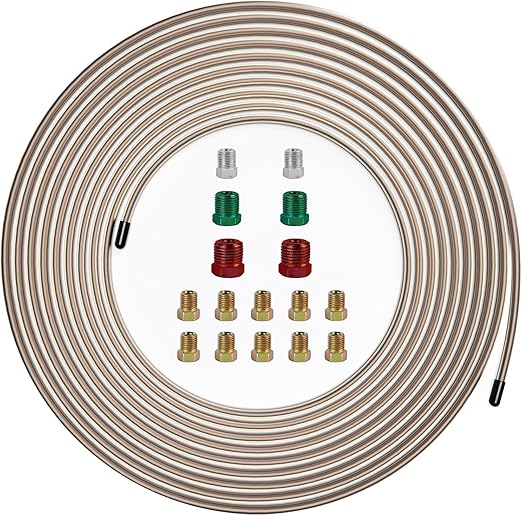 MuHize 3/16" Brake Line 25Ft - Copper Nickel Non-Magnetic Brake Tubing with 16 Braking Fittings, Fit Chevy Silverado/Jeep Wrangler