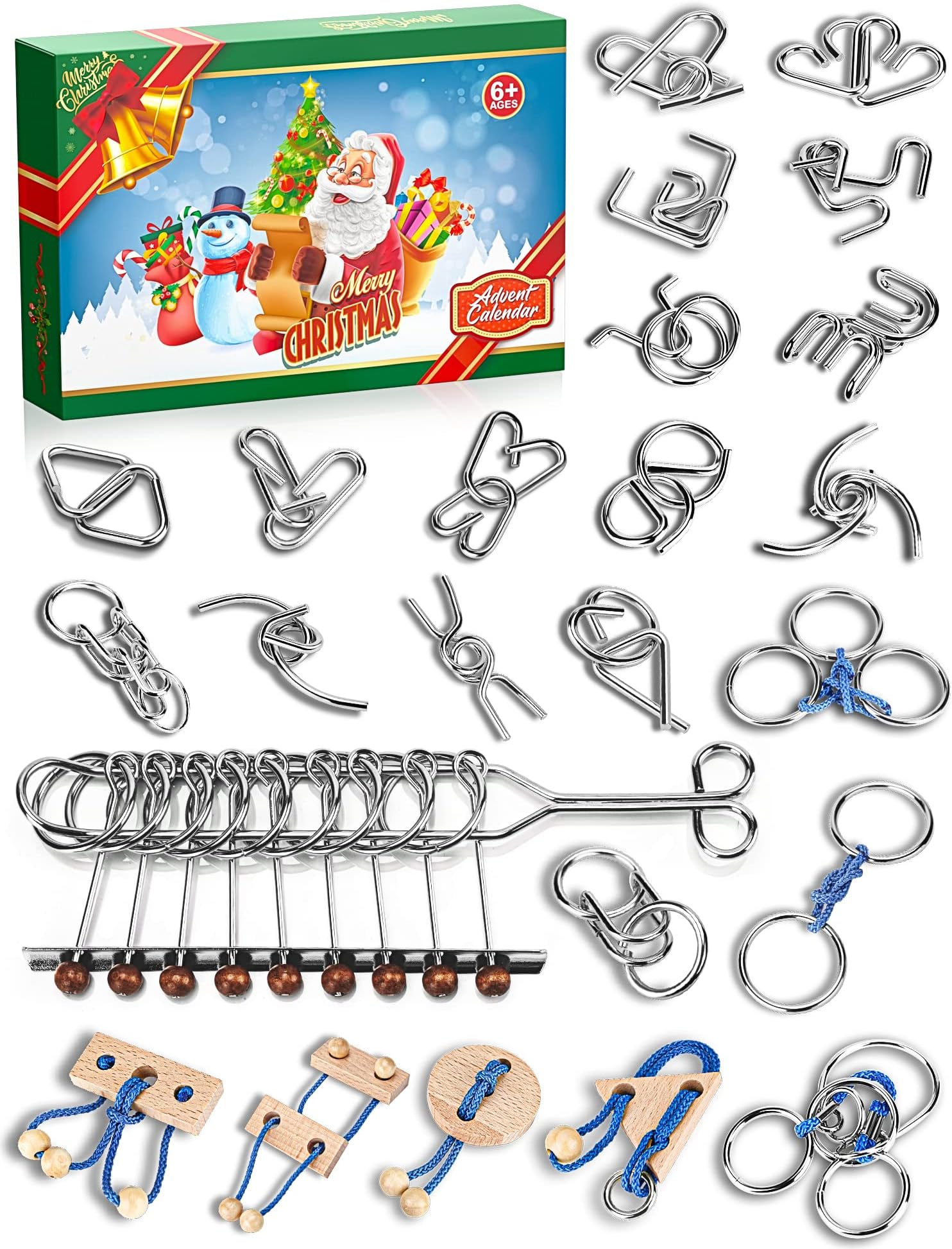 Brain Teaser Puzzle Advent Calendar 2024 - Christmas Gifts for Kids - Brain Teaser Countdown to Christmas for Teens Boys - Calendar Decoration Gift Box with 24 Pcs Metal Wire Puzzle for Adults Girls