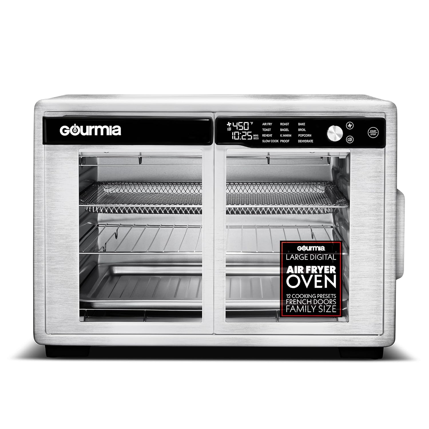 Gourmia French Door Air Fryer Oven - 37 Qt Large Capacity Convection Toaster Oven FryForce 360 Digital Display