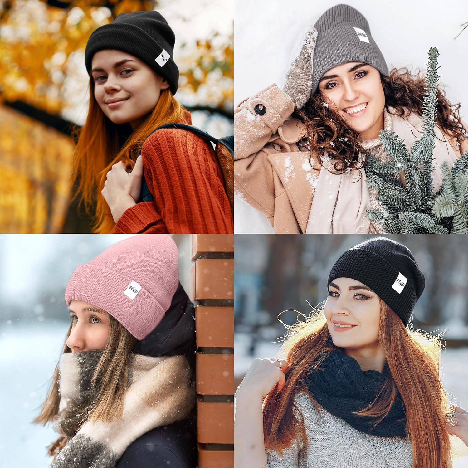 FEQO 4 Pack Satin Lined Beanie Hats Soft Silk Lined Beanies Knit Warm Cuffed Hats for Women Men - Image 7