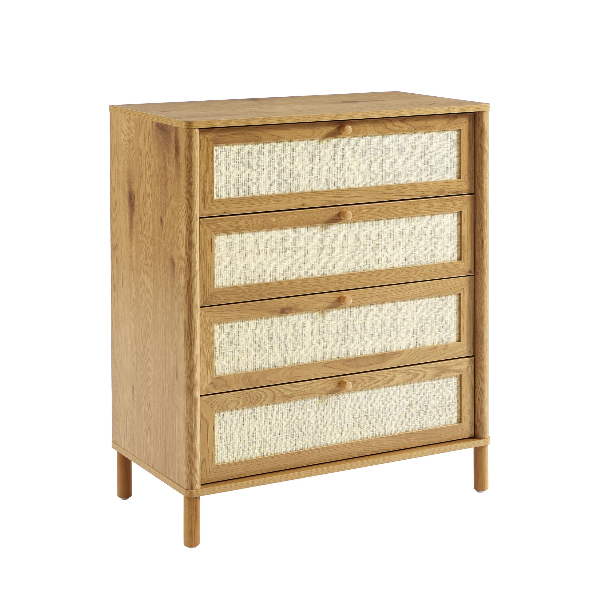 BAÏTA Commode Haida 4 tiroirs Effet chêne et rotin 80cm