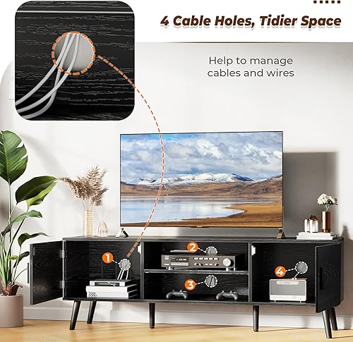 Miniatura 8 de SUPERJARE Soporte de TV para TV de 55 pulgadas, centro de entretenimiento con estante ajustable, 2 gabinetes, mesa consola de TV, consola