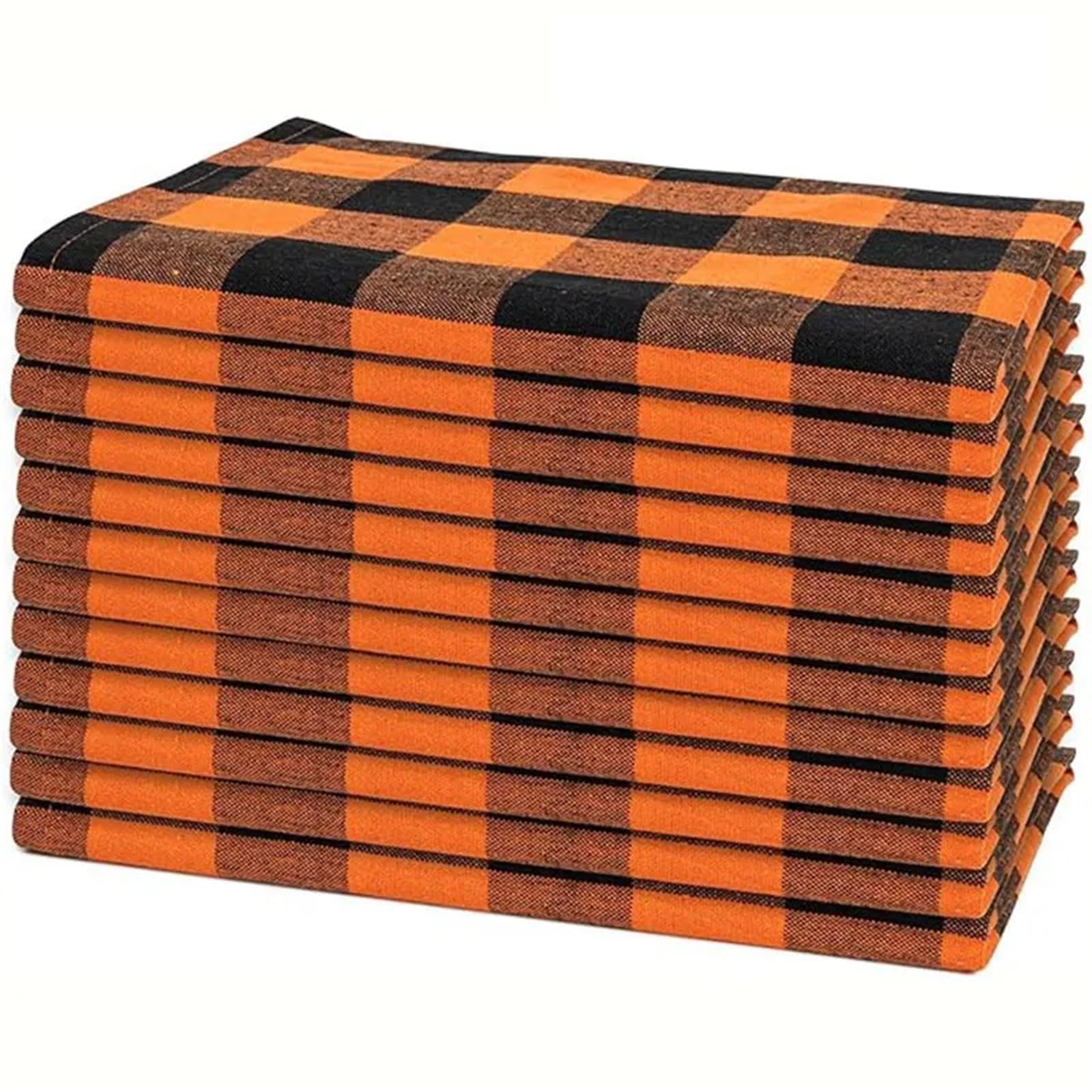 serviettes napkins Set Of 6/12/24 40x40cm Tablecloth Napkins, Polyester Thickened Pads, Reusable Kitchen, Dining, Holiday Decorations for dining wedding party everyday home(Orange Black 24pcs)