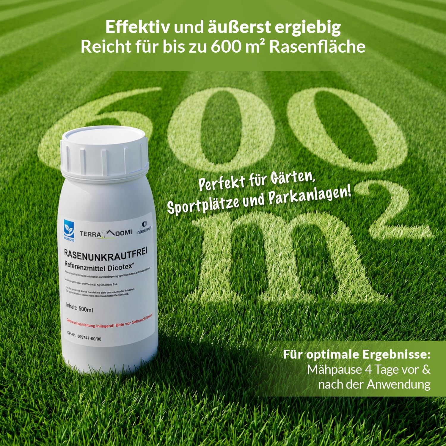 Terra Domi 500 ml Rasenunkrautvernichter für bis zu 600 m² Rasenfläche, Referenzmittel: Dicotex stark gegen übliche Unkräuter & schwer bekämpfbare Arten, Herbizid für den perfekten Garten