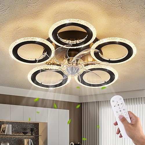 Ventilador de techo con luces y control remoto, ventilador de techo geométrico de personalidad de 20 pulgadas con luz, 6 velocidades, 3 colores de
