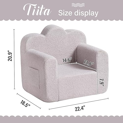 Miniatura 3 de Tiita Sofá para niños, silla de sherpa para niños, cómodo sofá para niños con funda lavable, asa de transporte, sofá convertible para niños y niñas