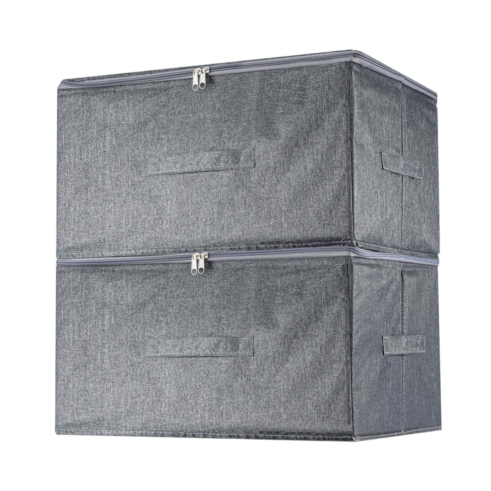 BREEZENEST 2 Pack Storage Boxes with Lids and Handles Grey Foldable Fabric Drawer Organizers with Covers Collapsible Non-Woven Storage Bins for Clothes Bedding Shoes Toys for Bedroom Closet