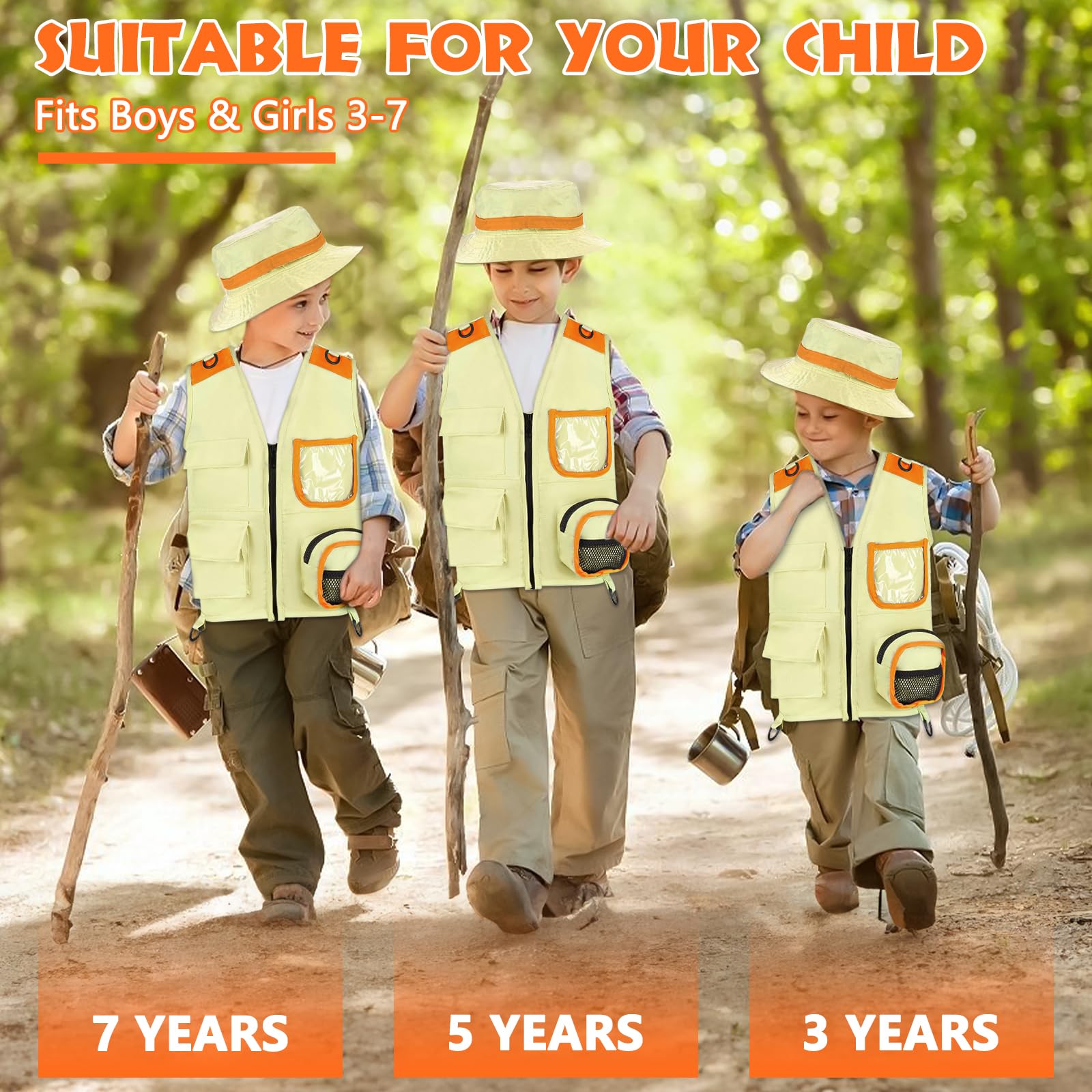 23 pezzi Set da esploratore per bambini,con Gilet,cappelli, binocolo,bussola,lente d'ingrandimento e altro,fantastico regalo per l'esplorazione della natura e l'avventura per i bambini