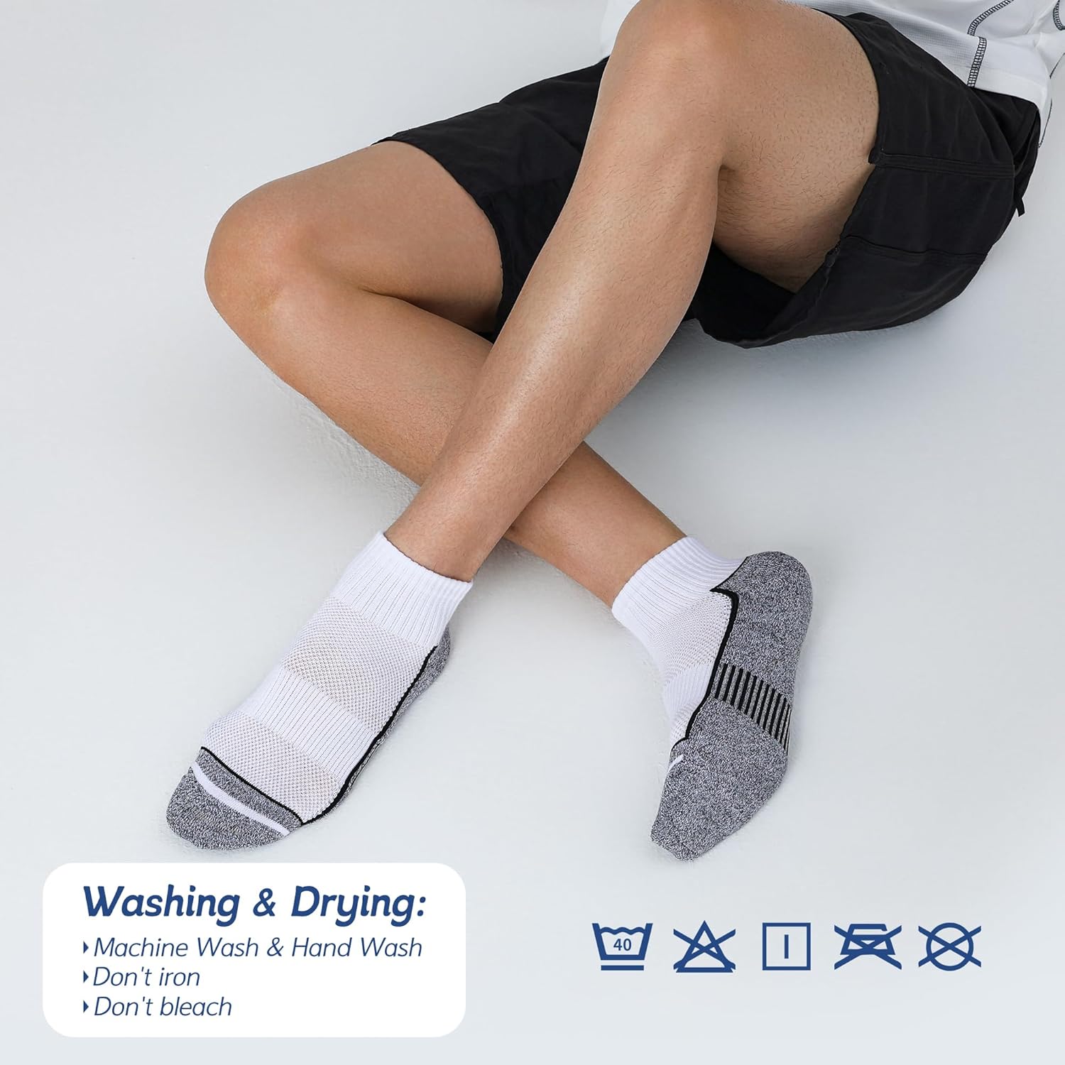 Ankle Socks for Men with Cushion 5 Pack Men's Athletic Cushioned Running Cotton Sports Quarter Socks - Image 7