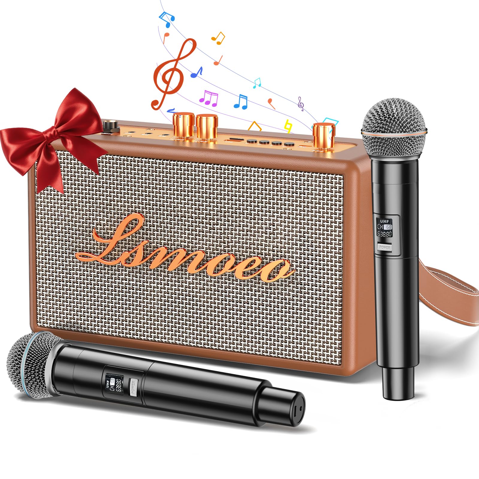 Machine de Karaoké avec 2 Microphones sans Fil pour Adultes Enfants,Karaoke Adulte Prise en Charge de l'extension Microphone à Quatre canaux,pour Les fêtes à la Maison, Les Cadeaux Vintage