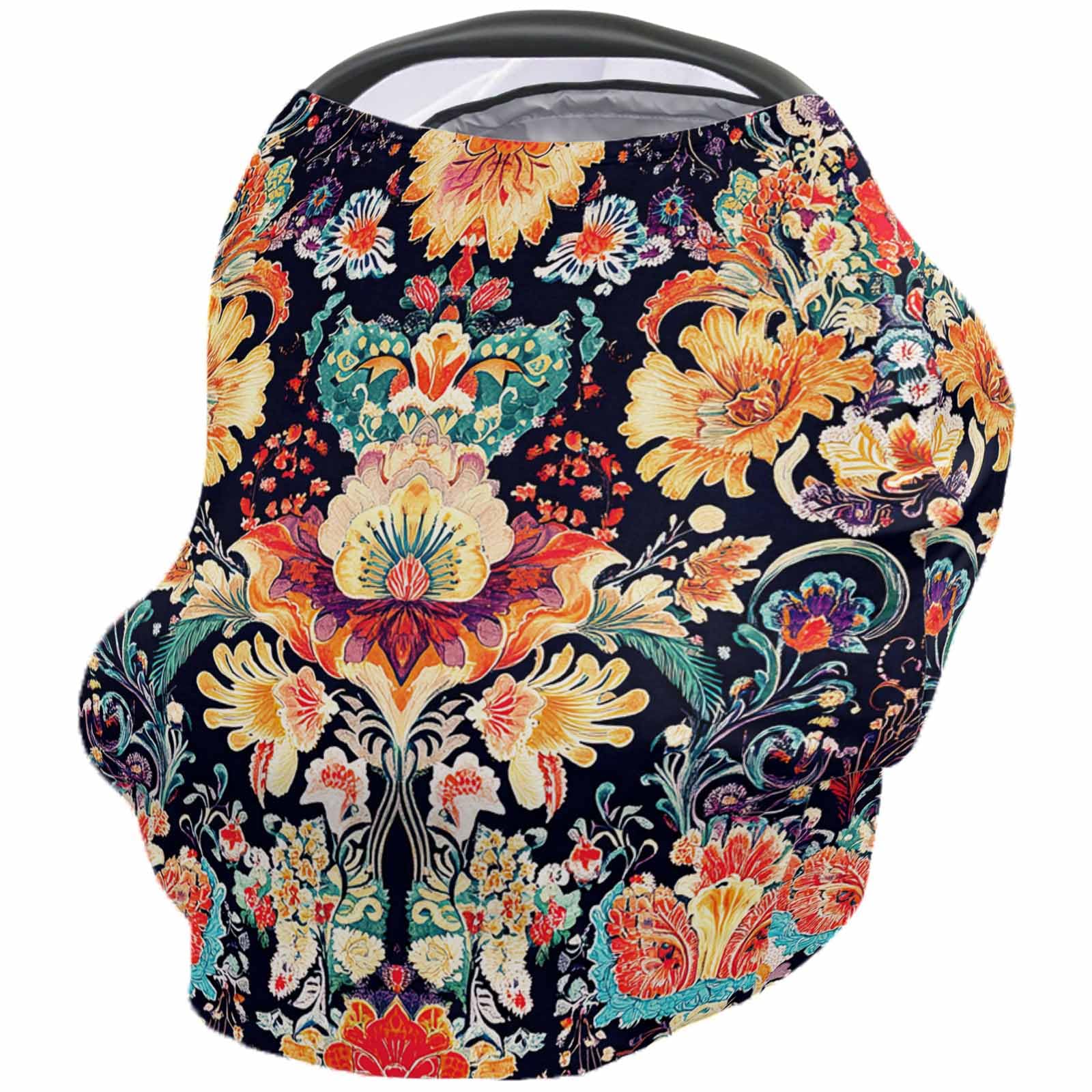 Nursing Cover for Breastfeeding Scarf, Various Colorful Floral Botanical Leaves Print Baby Car Covers Super Soft Multi Use for Canopy Shopping Cart Cover Blanket Stroller Cover