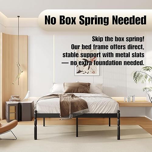 Miniatura 3 de Marco de cama de metal completo de 18 pulgadas con tope deslizante de colchón, marcos de cama de plataforma tamaño completo sin necesidad de somier,