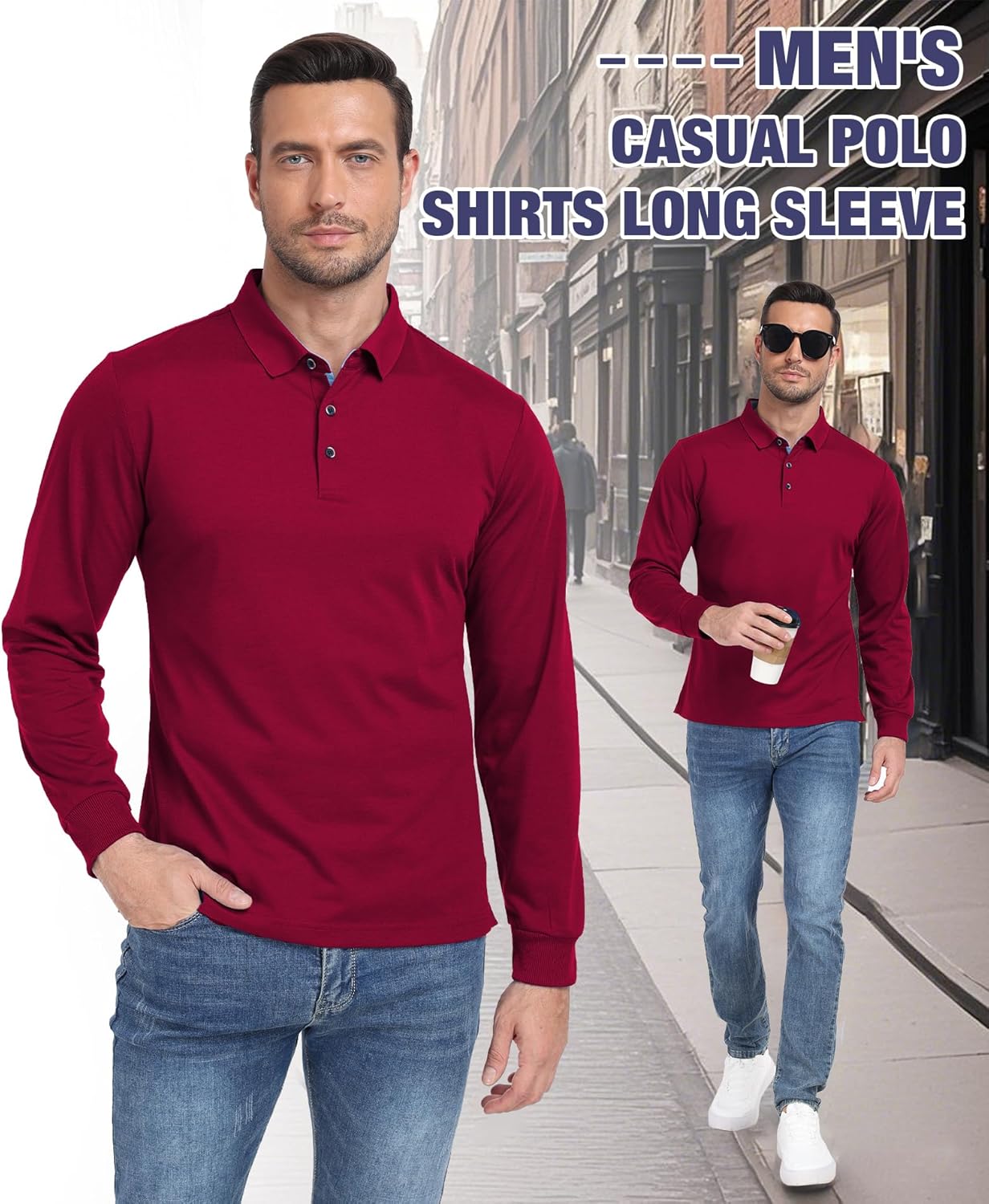 Polo Shirts for Men Long Sleeve Moisture Wicking Golf Polos Casual Travel Performance Collar Shirts - Image 5