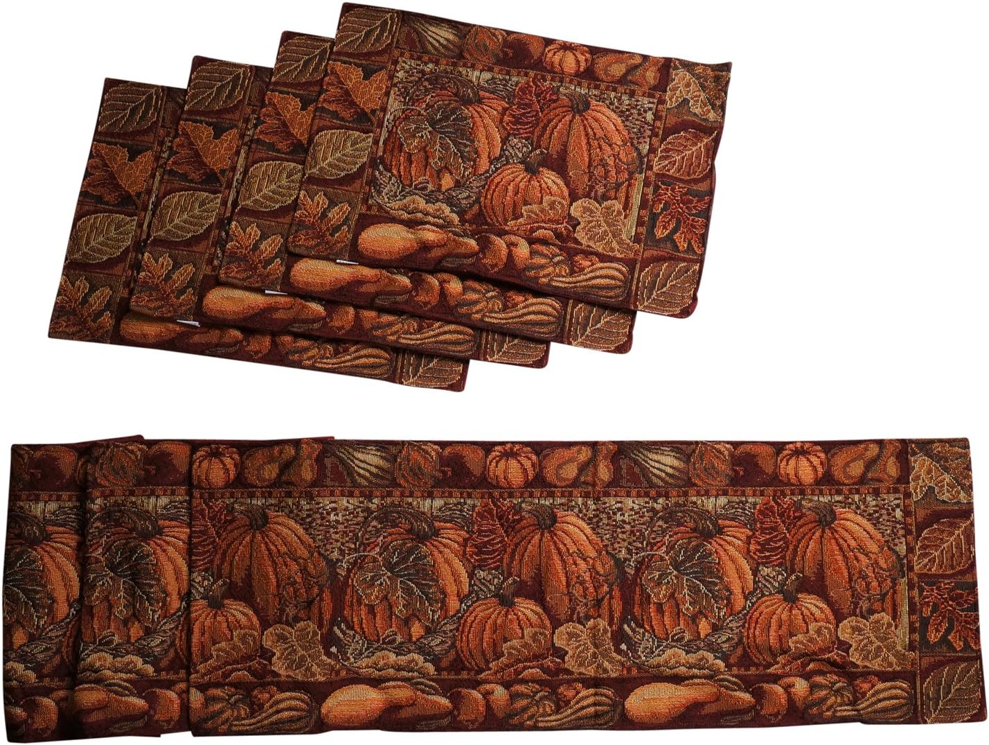 Best Deal 🛒 Harvest Pumpkin Tapestry Table Runner and Placemats, Set of 5