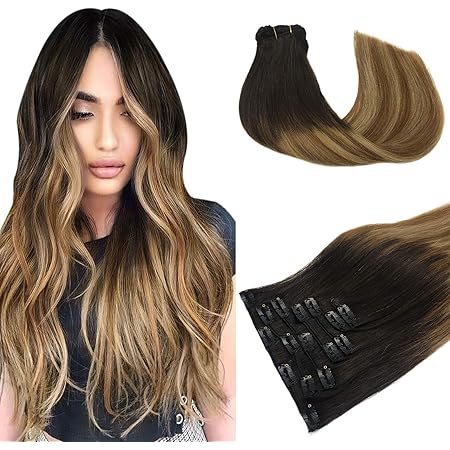 Amazon Com Lab Eh Hair Extensions Clip In Human Hair Ombre Dark Brown To Chestnut Brown And Dirty Blonde 20 Inch 7pcs 120g Clip In Human Hair Extensions Real Natural Hair Extensions Straight