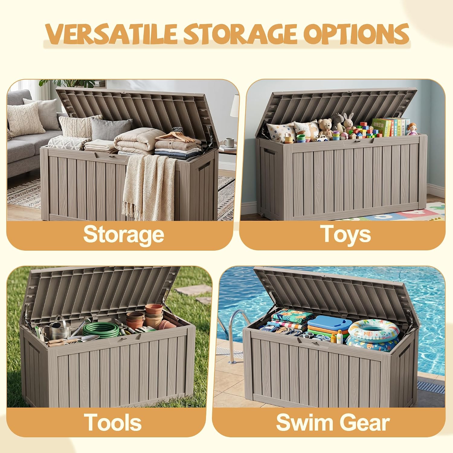 Outdoor Storage Box Waterproof, 150 Gal Gen 2 Resin Deck Box With Wheels | UV Protected Large Outside Storage Cabinet With Gas Struts, Ideal For Toy, Garden Storage & Patio Package Delivery Box thumbnail