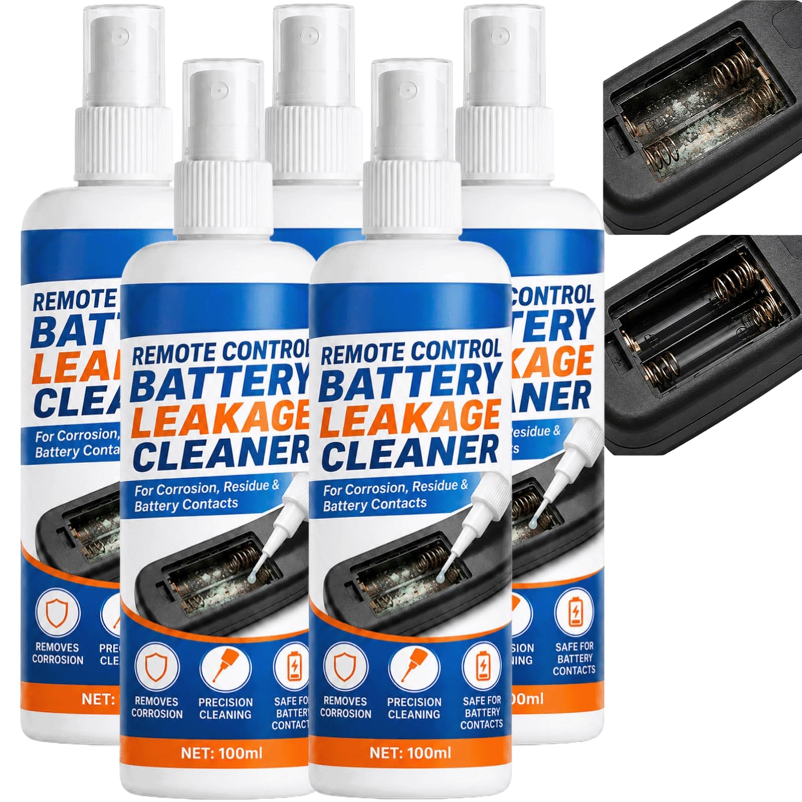 Ferngesteuertes Batterie-Leck-Reiniger-Spray - Batterieklemmenreiniger & Batteriefachreiniger zum Entfernen von Batterie-Lecks, elektronisches Präzisions-Kontaktreiniger-Spray, (5PCS)