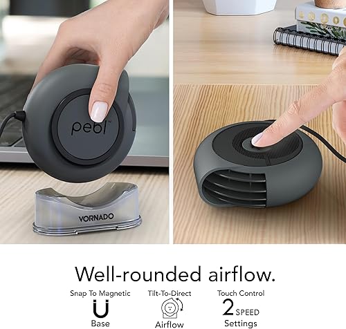 Miniatura 3 de Vornado PEBL - Ventilador de escritorio portátil, ventilador USB, base magnética, flujo de aire ajustable, refrigeración personal por puntos de