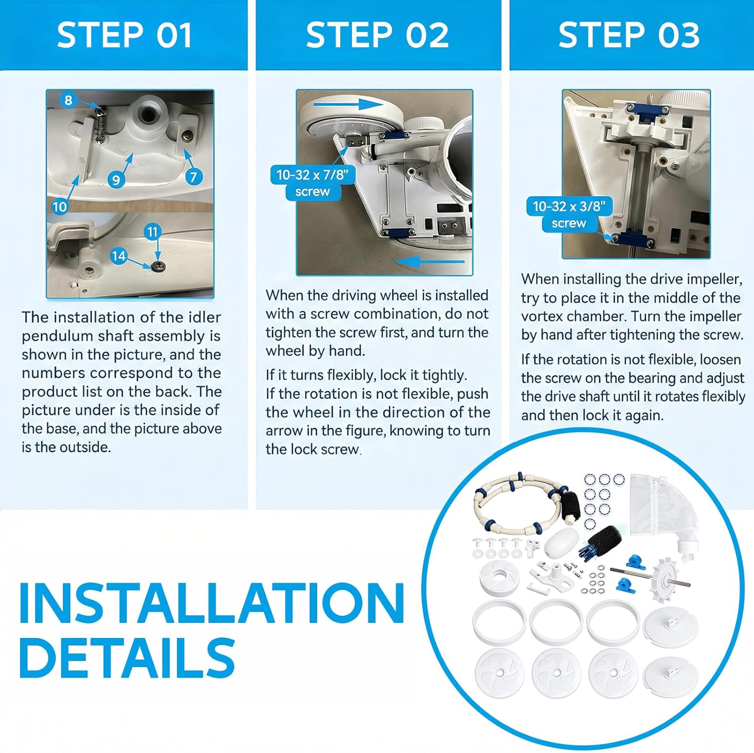 Upgraded Pool Cleaner Rebuild Repair Replacement Fit for Polaris Zo-diac Automatic 280 TR28P with Wheel, Tire, Drive Shaft, Turbine Bearing, All Purpoe Bag, Sweep Hose, Wheel Bearing, Tailsweep Pro