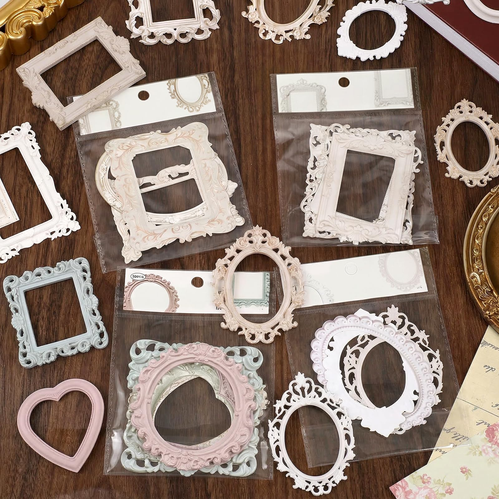 40pcs Vintage Scrapbook Frames Paper - Embossed Cardstock for Scrapbooking, Journaling, and Decorative Album Projects