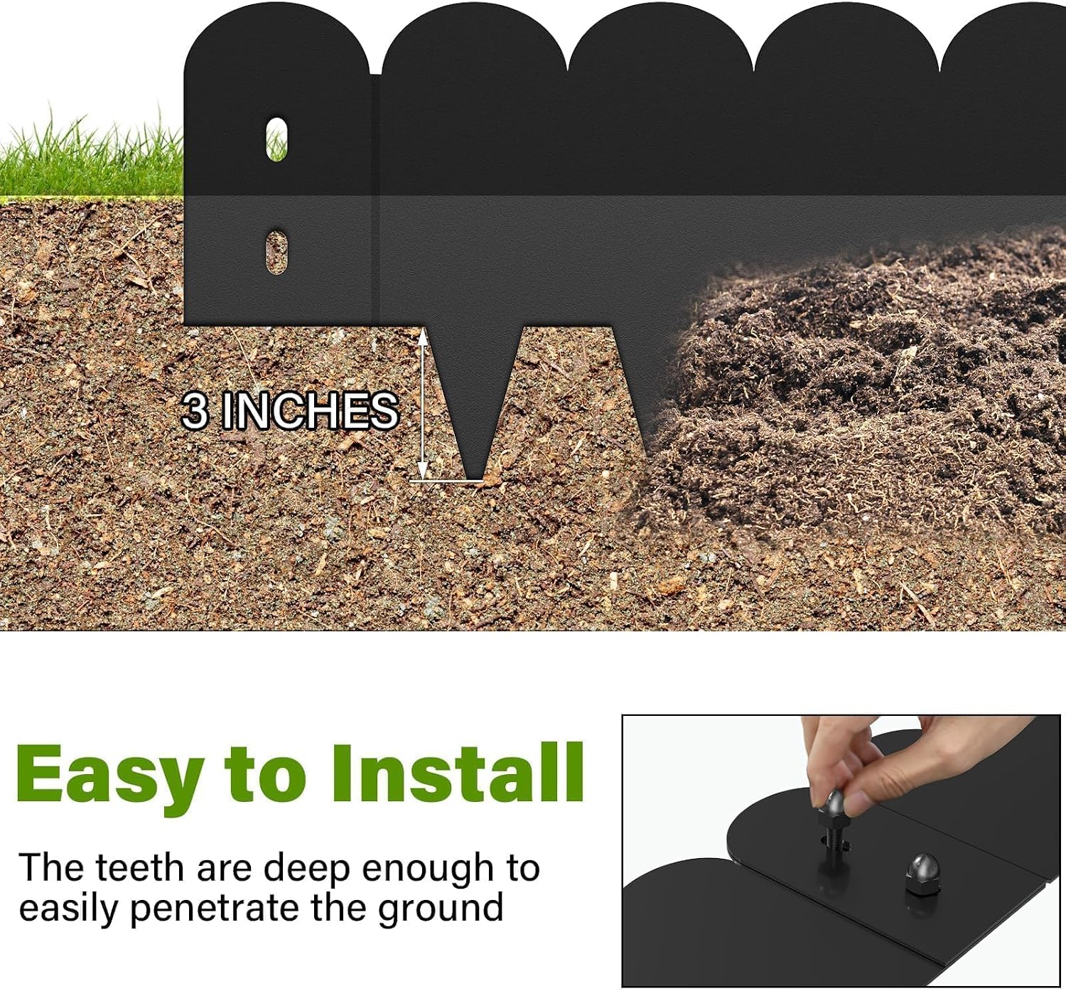 Steel Landscape Edging 20FT Kit – Metal Garden Edging with Scalloped Design, 8 Inch Galvanized Lawn Edging for Flower Bed Borders & Garden Border Edging
