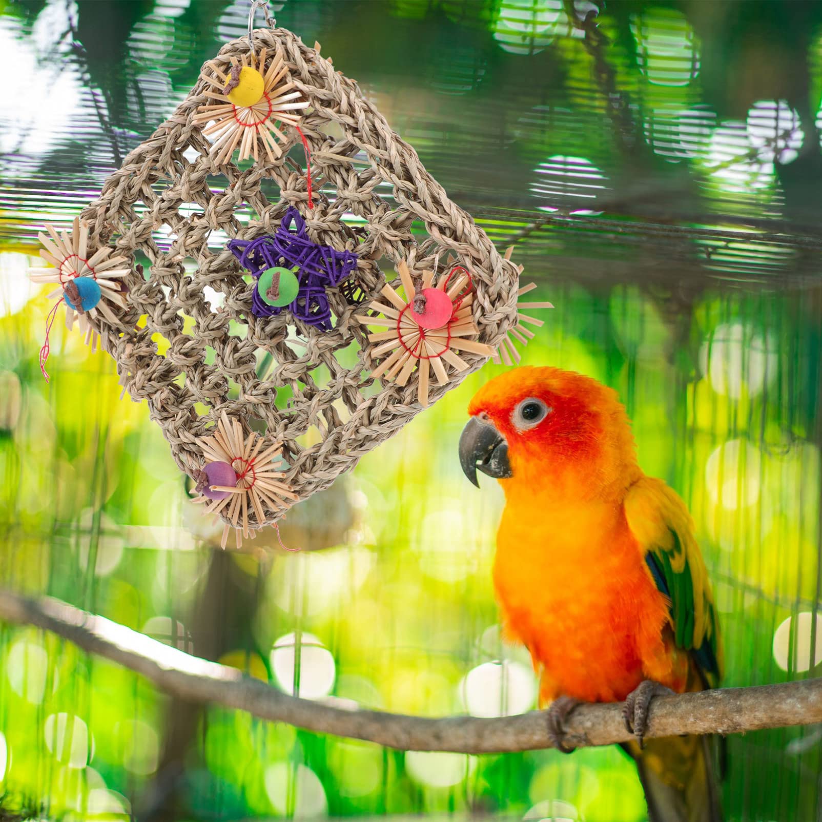 BESPORTBLE 3pièces Parfait Voici Le Titre pour Votre Produit Jouet pour Perroquet Filet Herbe Tissé pour Oiseaux à Mâcher Et Grimper Accessoire Amusant pour Oiseaux De Compagnie