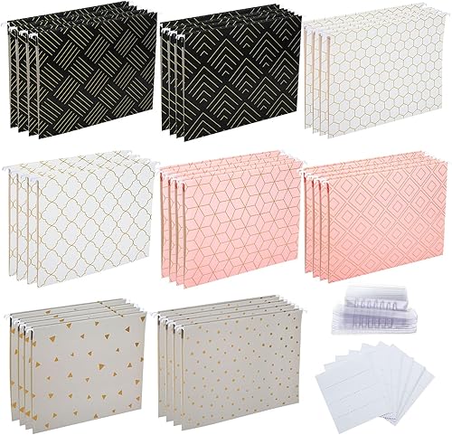 Estune 32 piezas de carpetas colgantes decorativas tamaño carta, organizadores de carpetas de archivo para gabinete con pestañas ajustables de corte
