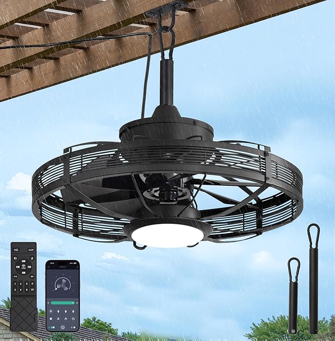 Ventilador de Techo 20 Pulgadas con Luz, Impermeable, 6 Velo