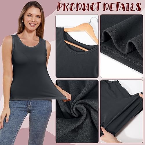Miniatura 2 de 3 piezas de camisetas térmicas sin mangas para mujer, ropa interior de forro polar, suave, sin mangas, chaleco de capa base cálida