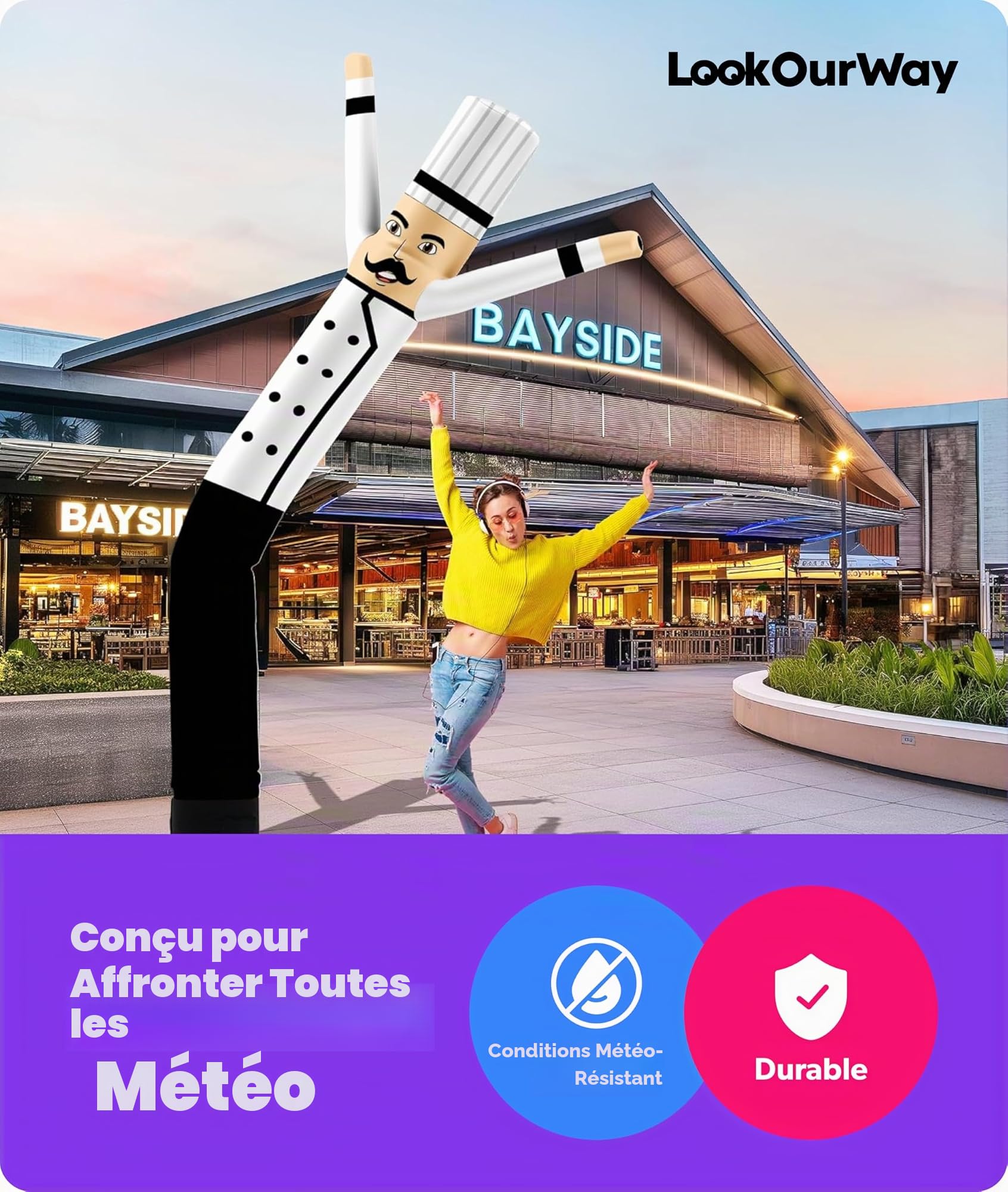 LookOurWay Air Dancers Tube gonflable pour homme - 3 m de haut - Pour promotion professionnelle (souffleur non inclus) - Thème restaurant et nourriture - Chef