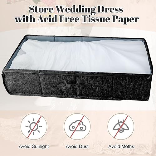 Miniatura 5 de Kit de caja de conservación de vestidos de novia con 1 guantes de microfibra y 100 hojas de papel de seda sin ácidos para almacenamiento de ropa de